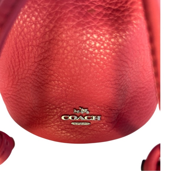 COACH Mini Pink Drawstring Pebbled Leather Petal Floral Bucket Wristlet - Picture 14 of 15
